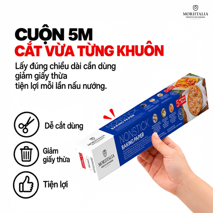 Giấy Chống Dính Moriitalia 30 cm x 5 m (Bao Bì Mới) – Hạn Chế Thức Ăn Bám Khay