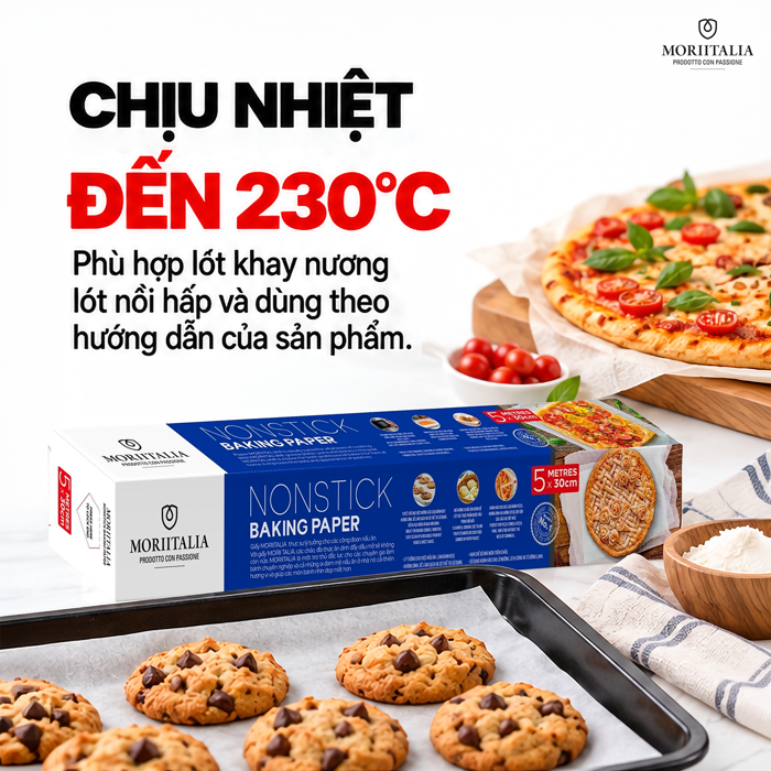 Giấy Chống Dính Moriitalia 30 cm x 5 m (Bao Bì Mới) – Hạn Chế Thức Ăn Bám Khay