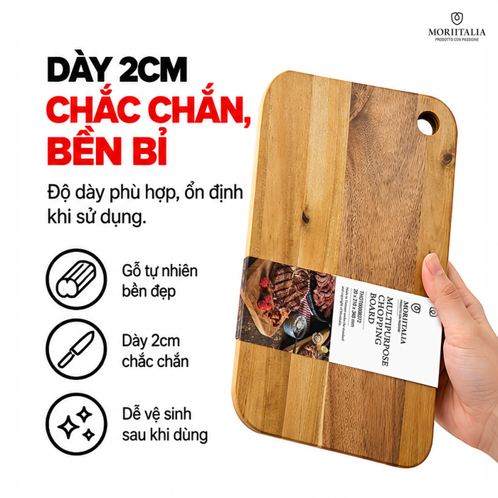 Thớt Gỗ Đa Dụng Moriitalia 20 x 210 x 340 mm – Gọn Gàng, Dày Chắc