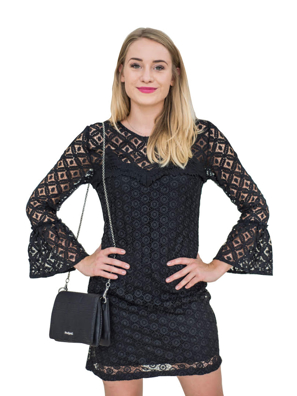 Đầm ren dài tay màu đen Desigual Isabel - 17WWVWB02000
