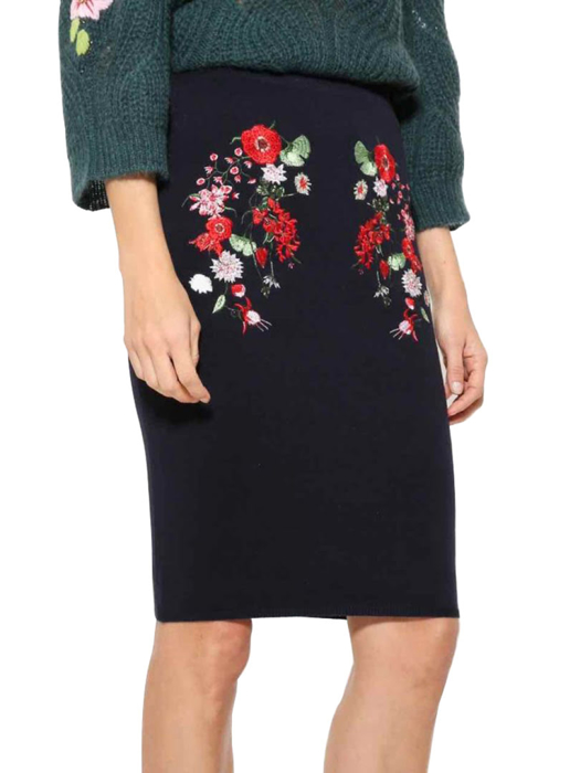 Chân váy xanh navy thêu hoa Desigual SKIRT MARINO - 17WWFF035001