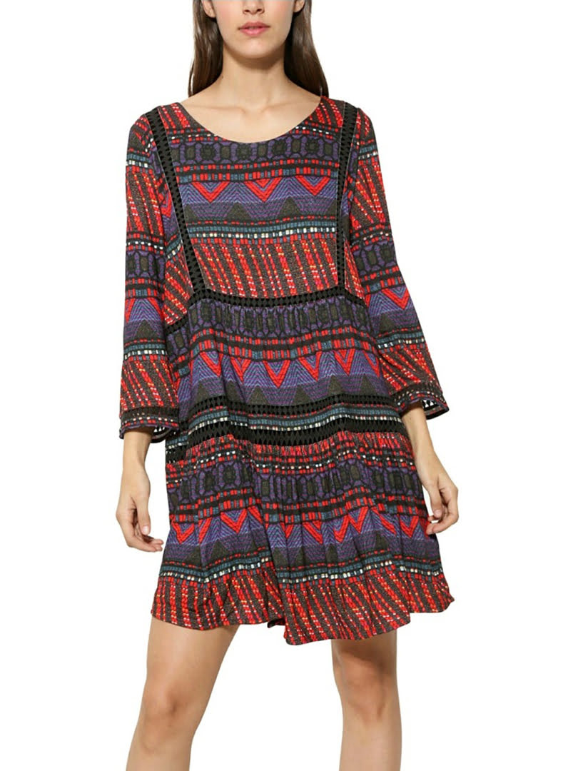 Đầm thổ cẩm tay lửng Desigual Dudeleis  - 17WWVK563136