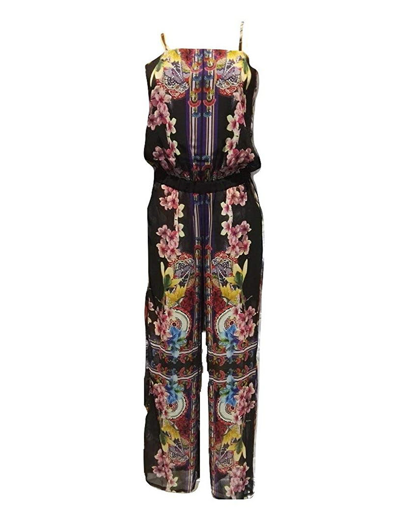 Quần dài nữ in họa tiết hoa Desigual TROUSERS NEGRO - 17WWPW052000