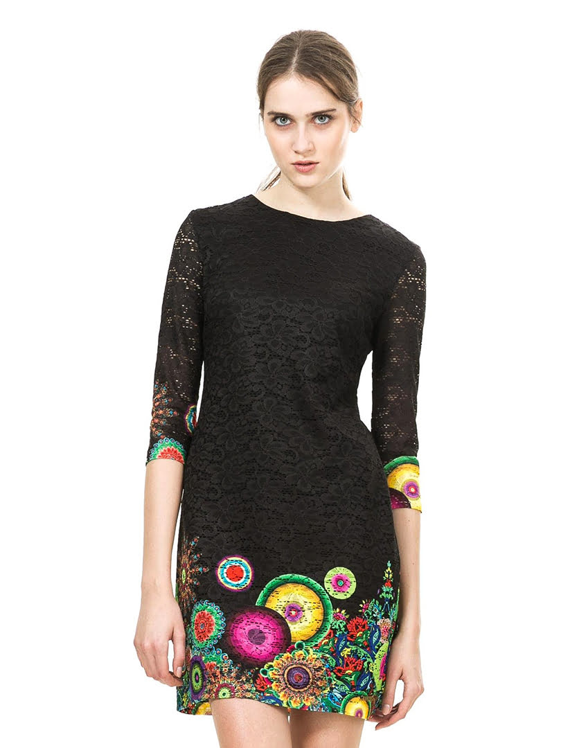 Đầm ren tay lửng in hoa Desigual VEST_WENDOLINE 67V28J42000