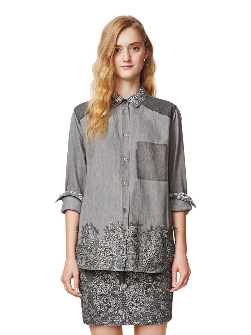 Áo sơ mi denim nữ Desigual Exotic Si màu xám - 17WWCD052070