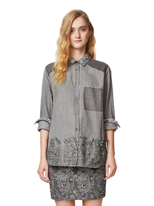 Áo sơ mi denim nữ Desigual Exotic Si màu xám - 17WWCD052070