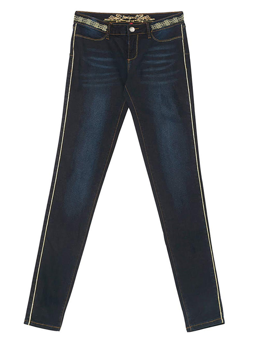 Quần Jean nữ thêu họa tiết Desigual DENIM TROUSERS DENIM DARK BLUE - 17WWDD415008
