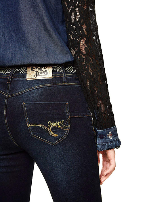 Quần Jean nữ thêu họa tiết Desigual DENIM TROUSERS DENIM DARK BLUE - 17WWDD415008