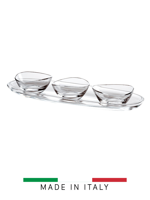 Bộ khay và 3 chén thủy tinh đựng gia vị Vidivi Papaya 16x50cm - 60980