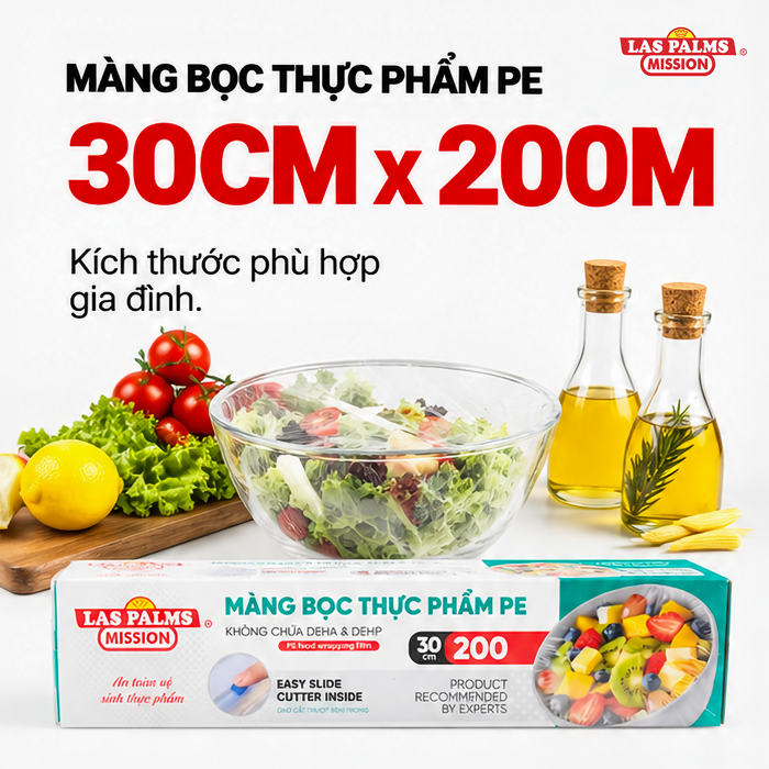 Màng Bọc Thực Phẩm PE Las Palms 30 cm x 200 m – Tiện Bọc Và Bảo Quản