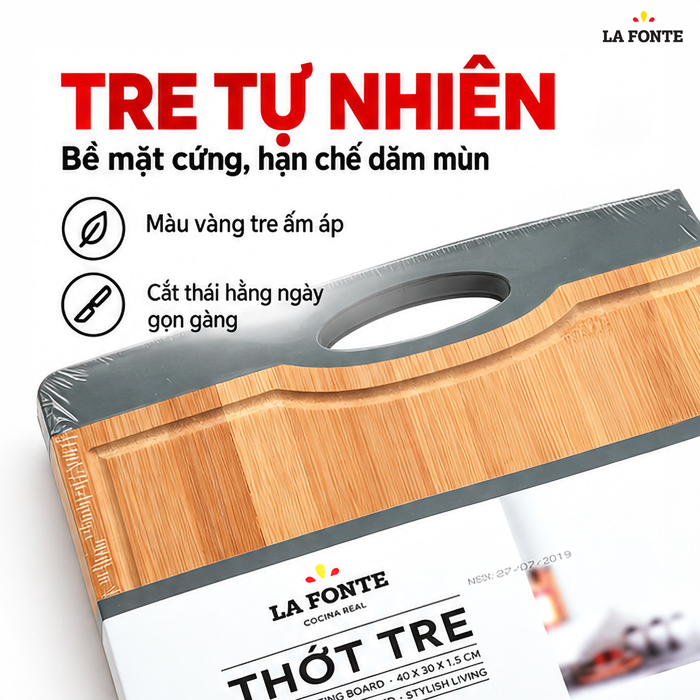 Thớt Tre La Fonte 40 x 30 x 1.5 cm – Tre Tự Nhiên, Bền Chắc
