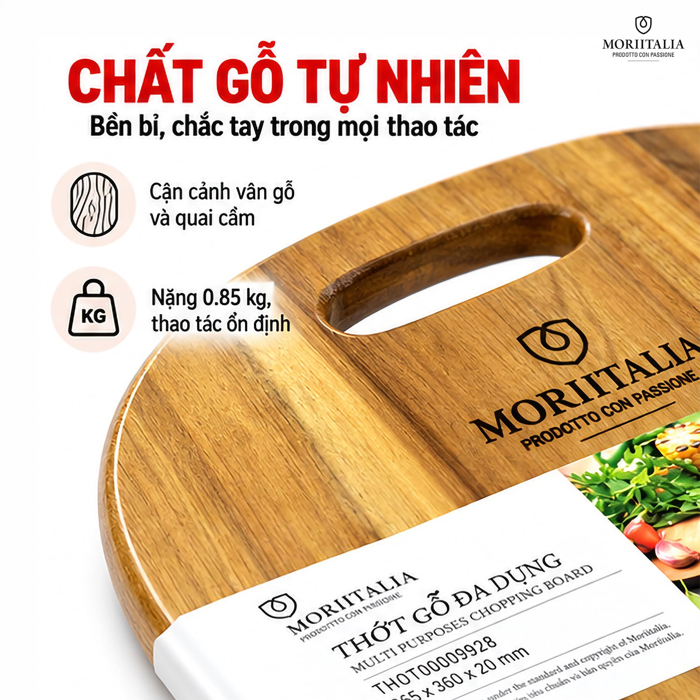 Thớt Gỗ Đa Dụng Moriitalia 360 x 265 x 20 mm – Bề Mặt Chắc Chắn