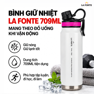Bình Giữ Nhiệt Thể Thao La Fonte 709 ml Màu Trắng – Quai Xách Tiện Mang Theo