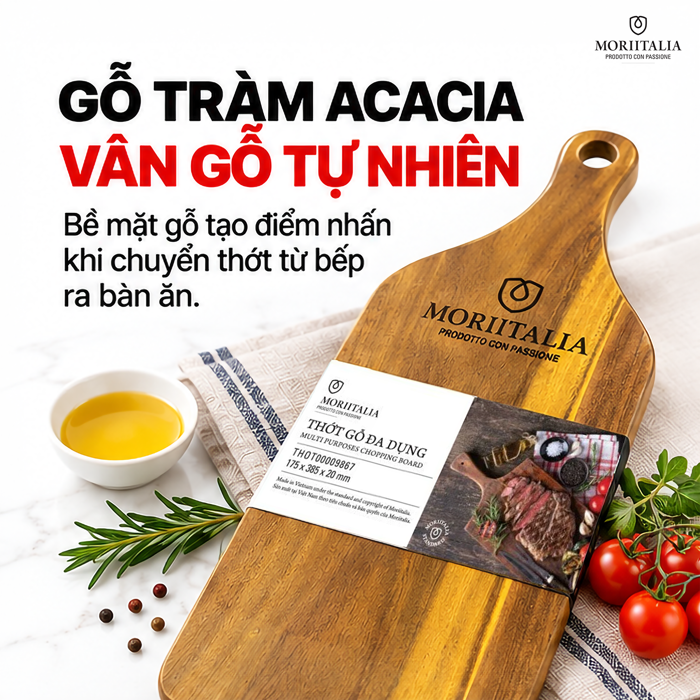 Thớt Gỗ Đa Dụng Moriitalia 175 x 385 x 20 mm – Dáng Dài, Tiện Sơ Chế