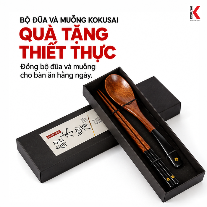 Bộ Đũa Và Muỗng Kokusai – Chất Liệu Gỗ Anh Đào