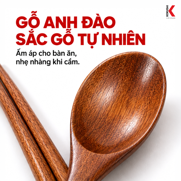 Bộ Đũa Và Muỗng Kokusai – Chất Liệu Gỗ Anh Đào
