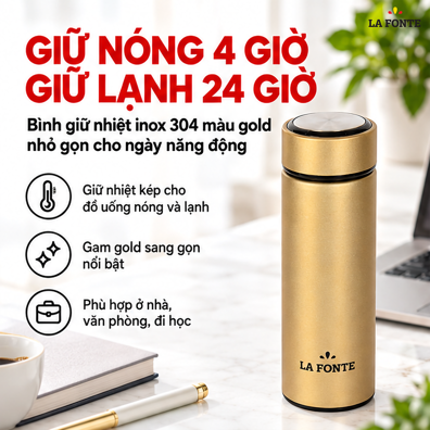 Bình Giữ Nhiệt La Fonte 350 ml Màu Vàng – Giữ Nóng 4 Giờ, Giữ Lạnh 24 Giờ
